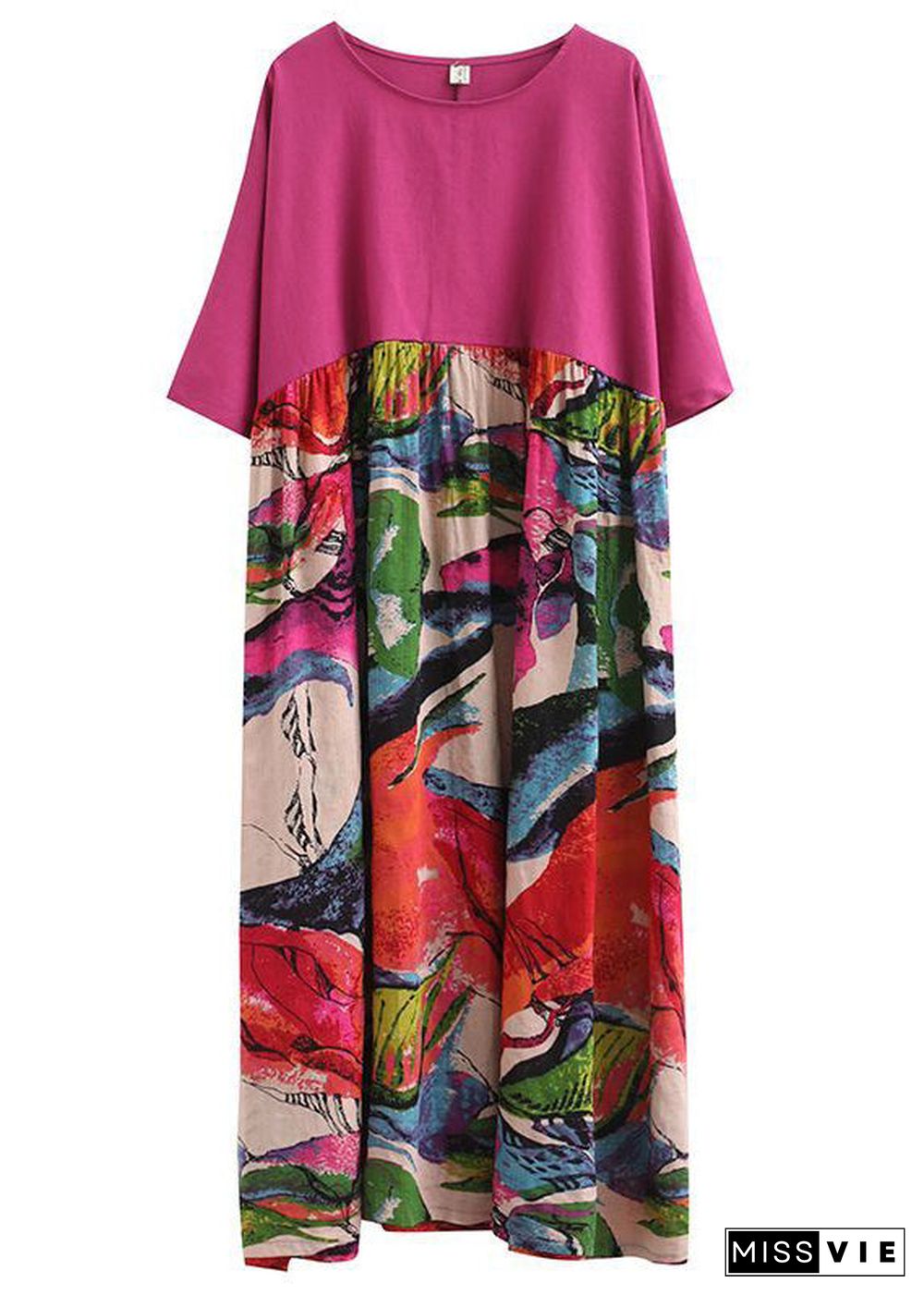 Boutique Rose Oversized Patchwork Print Cotton Maxi Dresses Half Sleeve