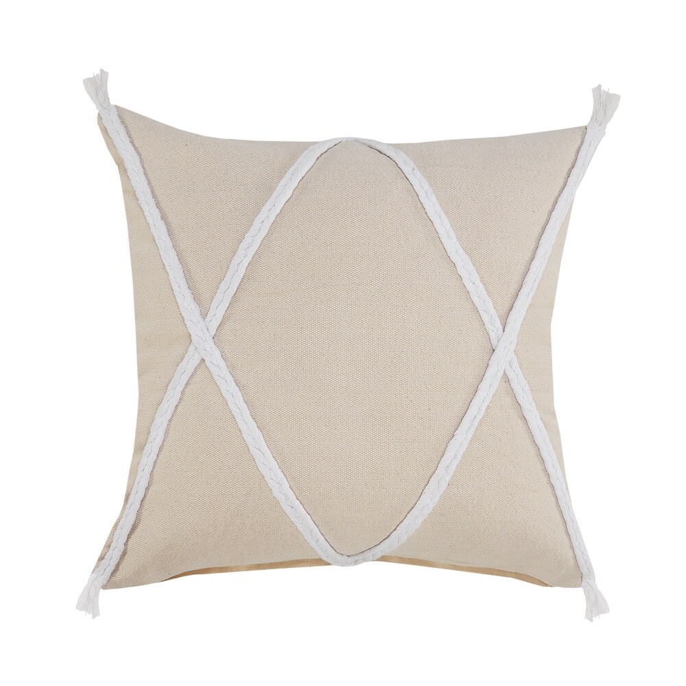 LR Home Coastal Geometric Braided and Tasseled Throw Pillow