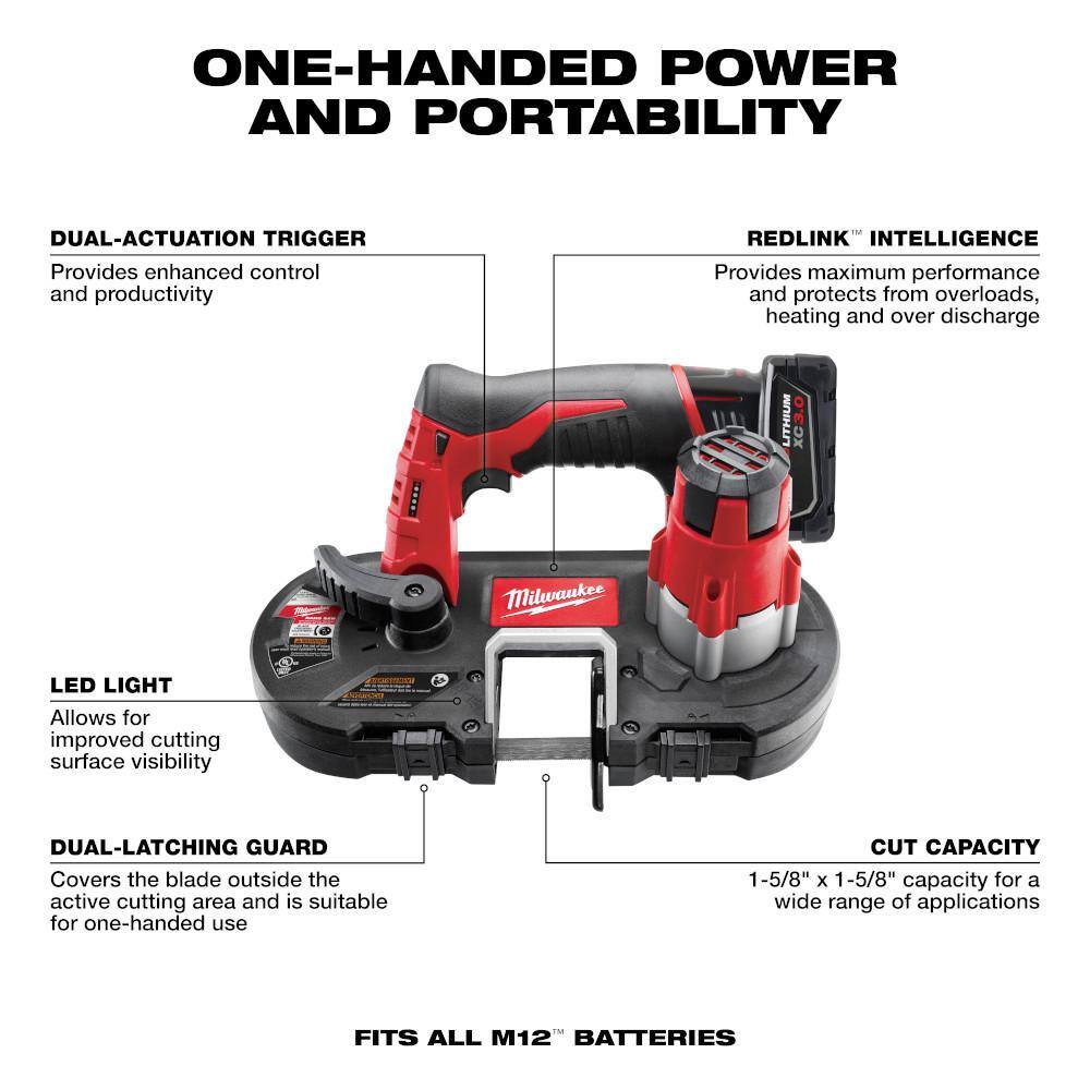 MW M12 12V Lithium-Ion Cordless Sub-Compact Band Saw XC Kit with One 3.0h Battery Charger and Hard Case 2429-21XC