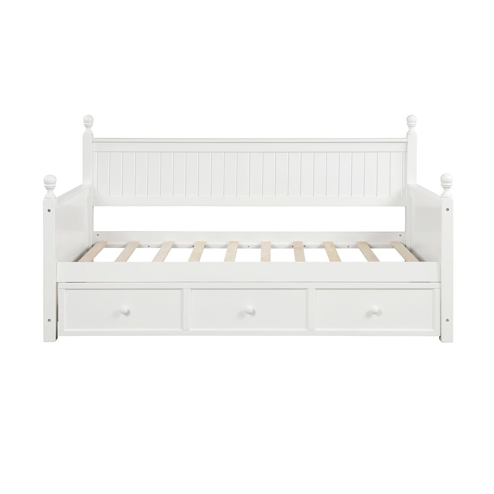 Wood Daybed with Three Drawers  Twin Size Daybed No Box Spring Needed for Bedroom  White