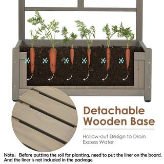 Costway 68 in. Grey Wood Planter Box with Trellis Raised Garden Bed for Climbing Plants GT3638