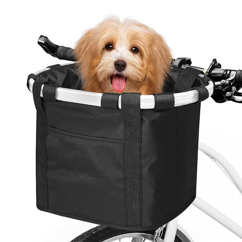 Bike Basket Folding Small Pet Cat Dog Carrier Removable Bicycle Handlebar Bag Quick Release Detachable Cycling Holder Storage B