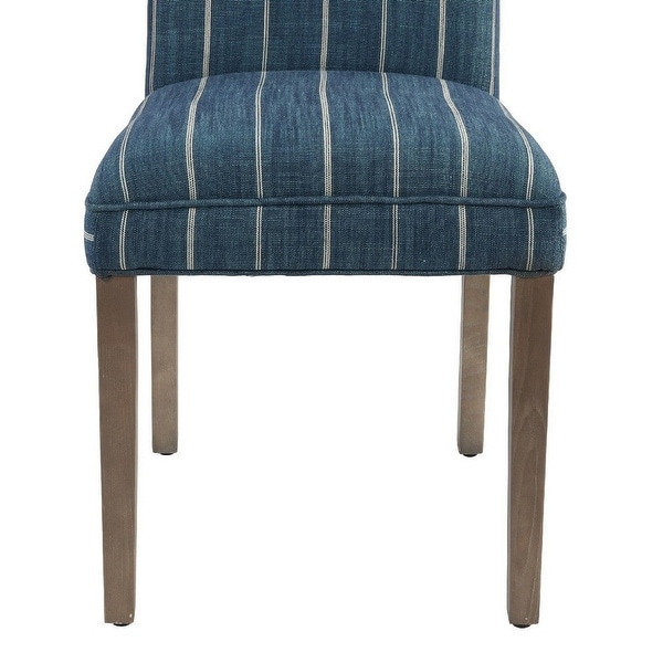 19 Inch Parson Style Dining Chair， Fabric， Stripes， Set of 2， Blue， Brown - 24 L x 19 W x 43 H Inches