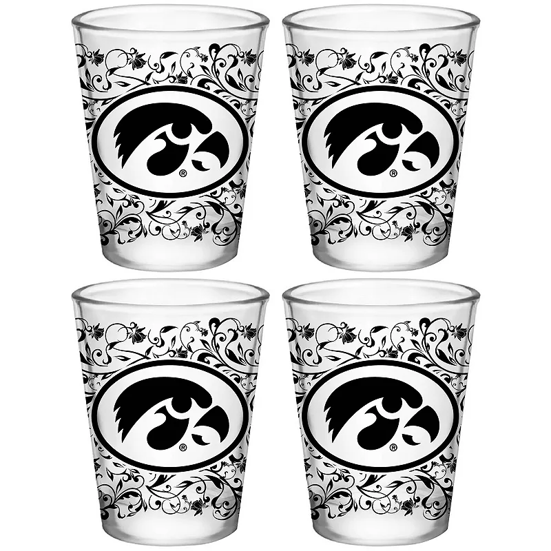 Iowa Hawkeyes 4-Pack 1.5oz. Floral Shot Glass Set