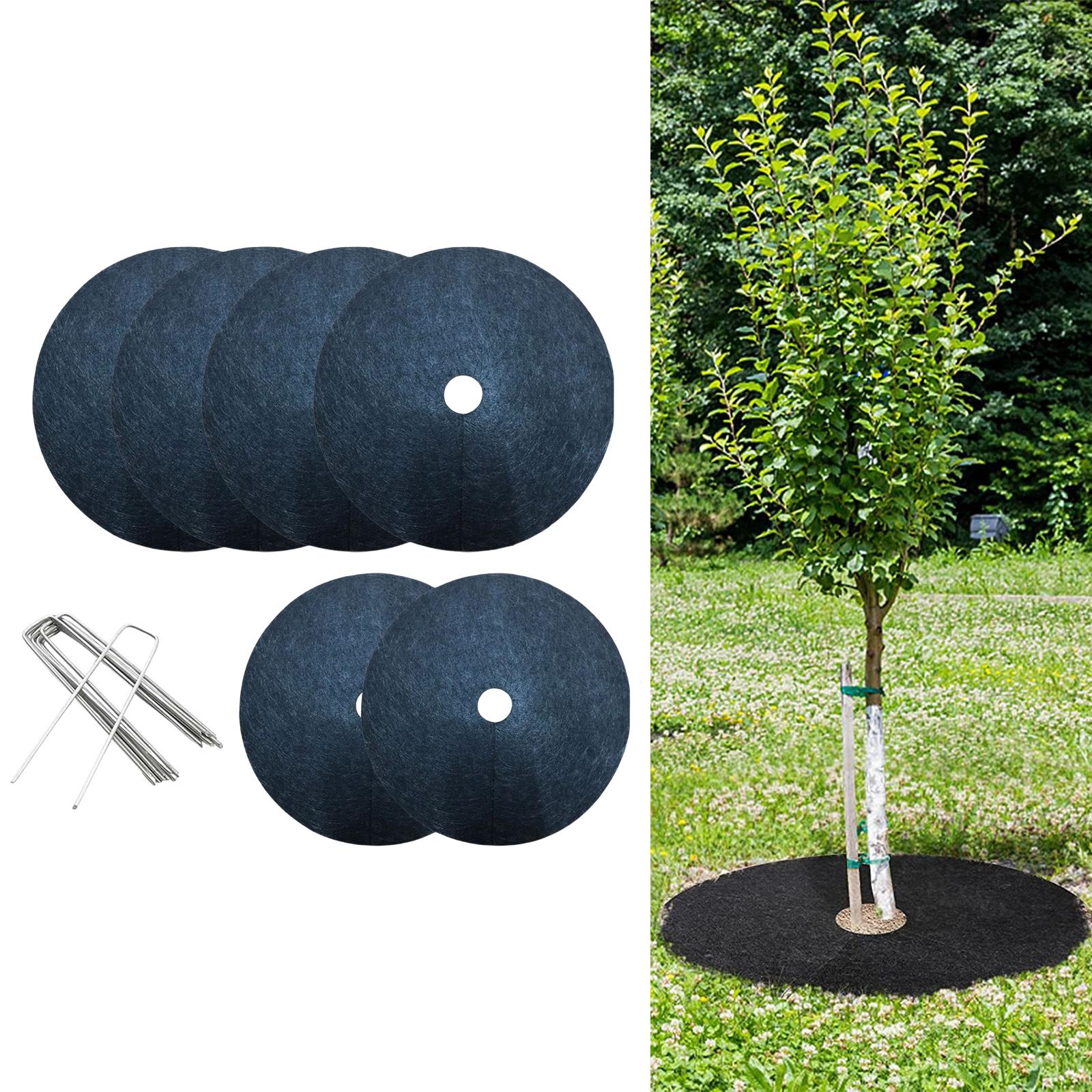 6 Pieces 20 Landscape Fabric Barrier Plant Cover, Tree Protector Barrier Mat with Stakes Gardening Fabric Cover for Trees Plant