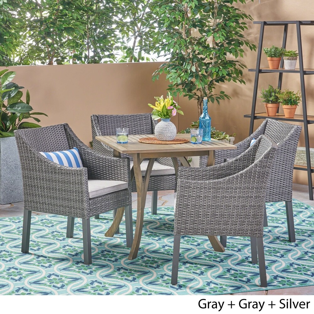 Parma Outdoor 5 Piece Acacia Wood/ Wicker Dining Set by Christopher Knight Home