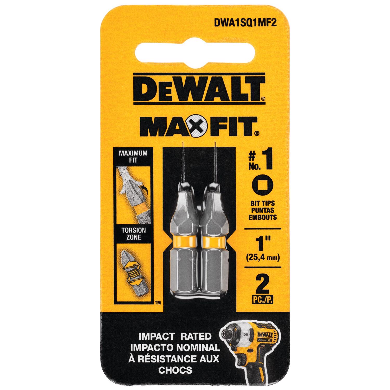 DW Max Fit Square #1 X 1 in. L Screwdriver Bit Set Steel 2 pk