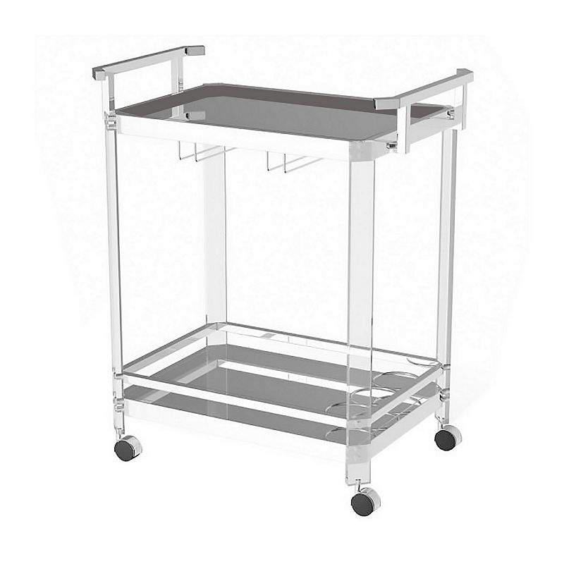 Stylish Metal Base Serving Cart With Glass Top， Clear