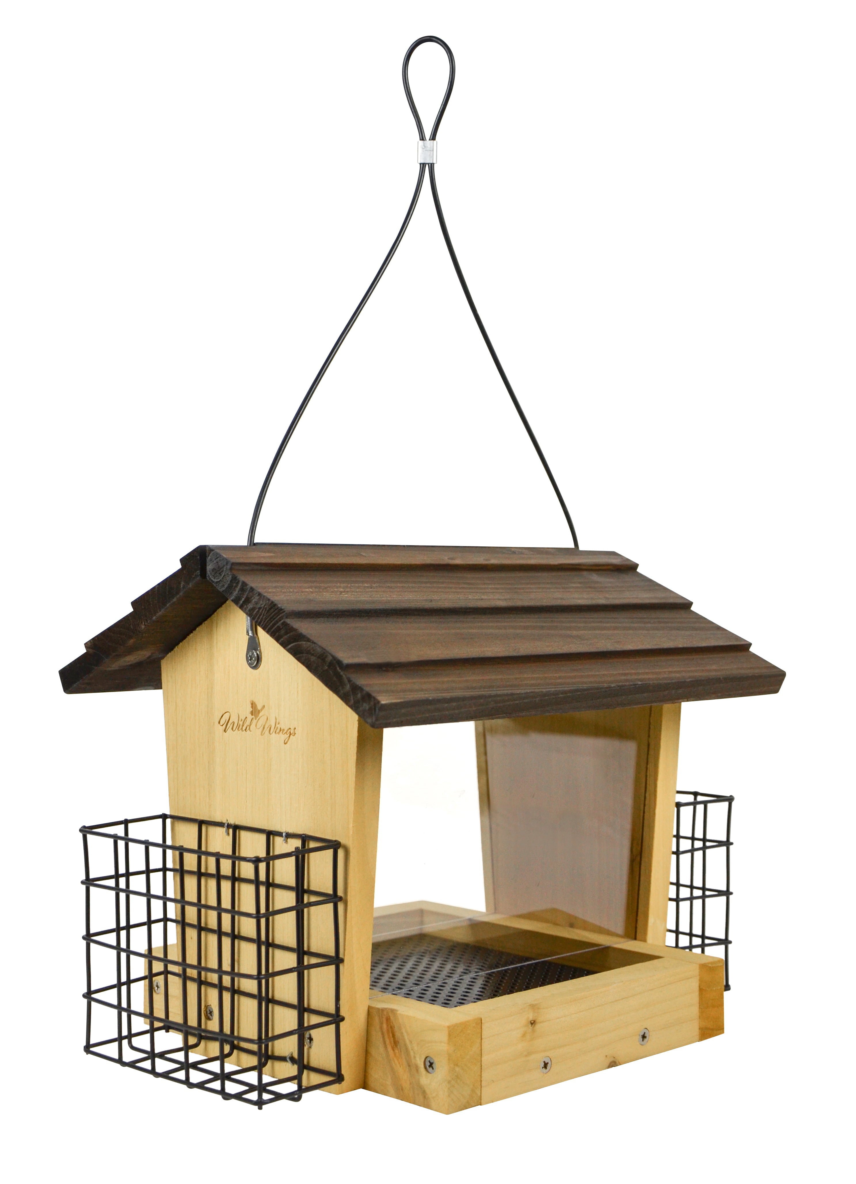 Wild Wings Cedar Hopper Bird Feeder with Suet Cages， 3 Quart