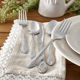 RiverRidge Home Rose Monogrammed Letter H 46-Piece Silver Stainless Steel Flatware Set (Service for 8) 5417-843-H