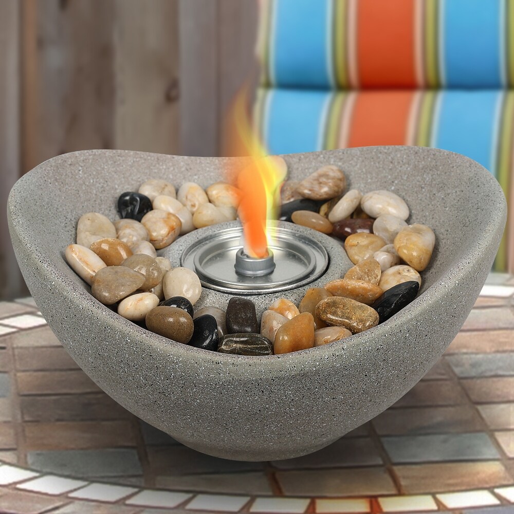 Aoodor Portable Concrete Fire Pit   Indoor/Outdoor Tabletop Fireplace for Balcony  Patio Decor