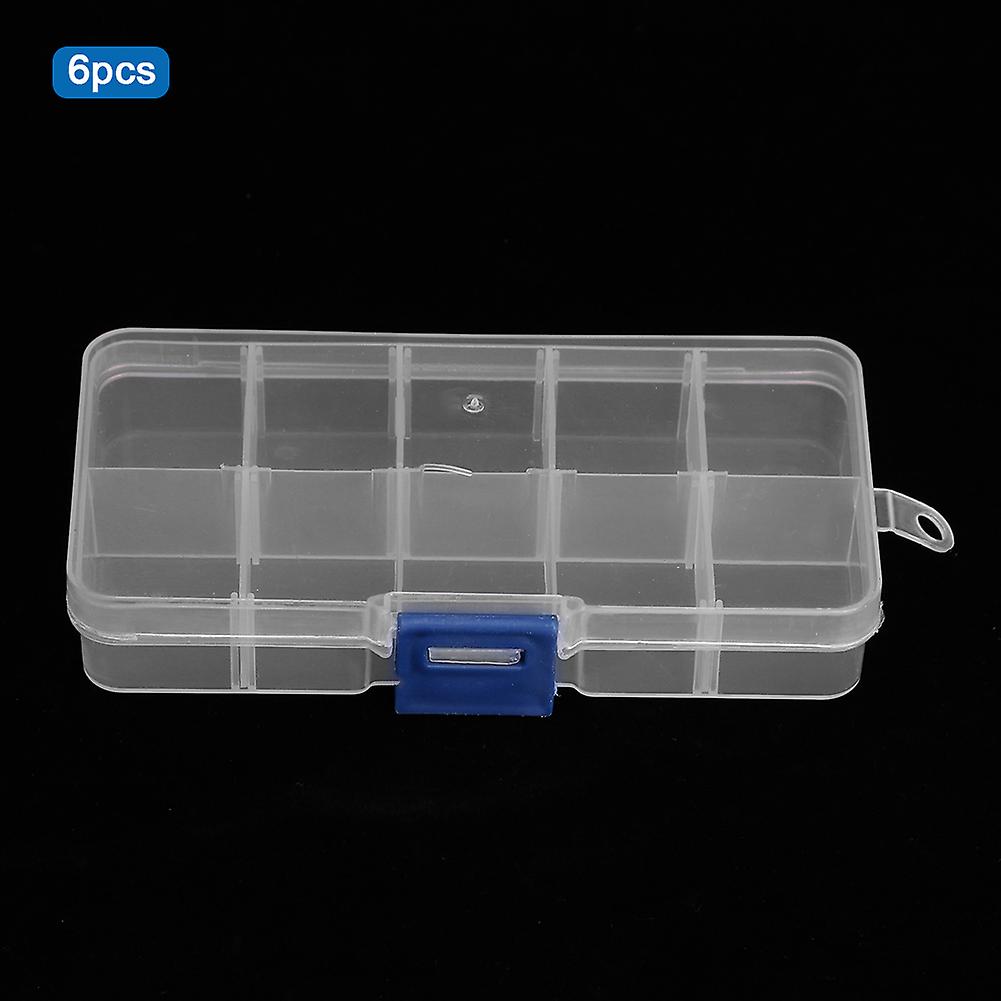 6pcs Transparent White Plastic Portable Durable Fishing Lures Bait Line Hook Tackle Storage Box Case Accessory10 Compartments