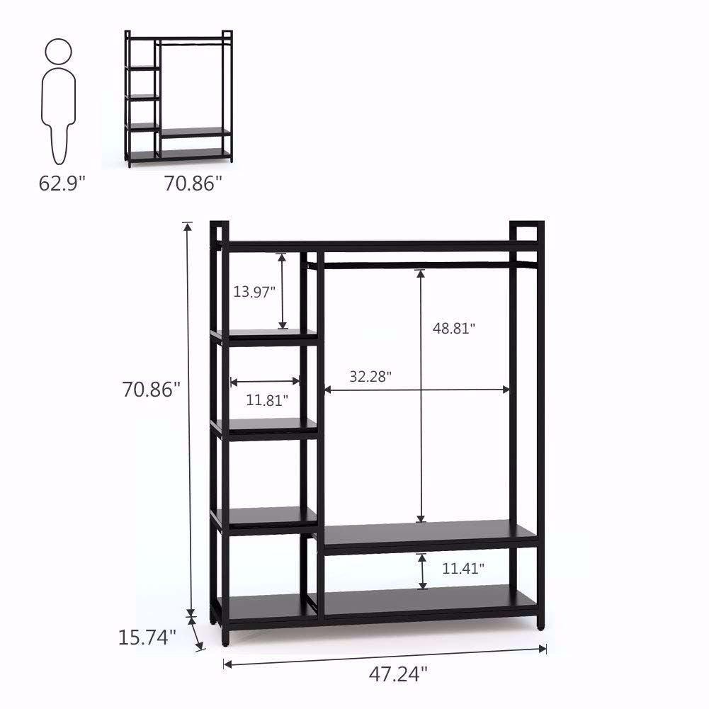 Tribesigns Free-Standing Closet Organizer,Heavy Duty Clothes Rack with 6 Shelves and Hanging Bar, Large Closet Storage System & Closet Garment Shelves