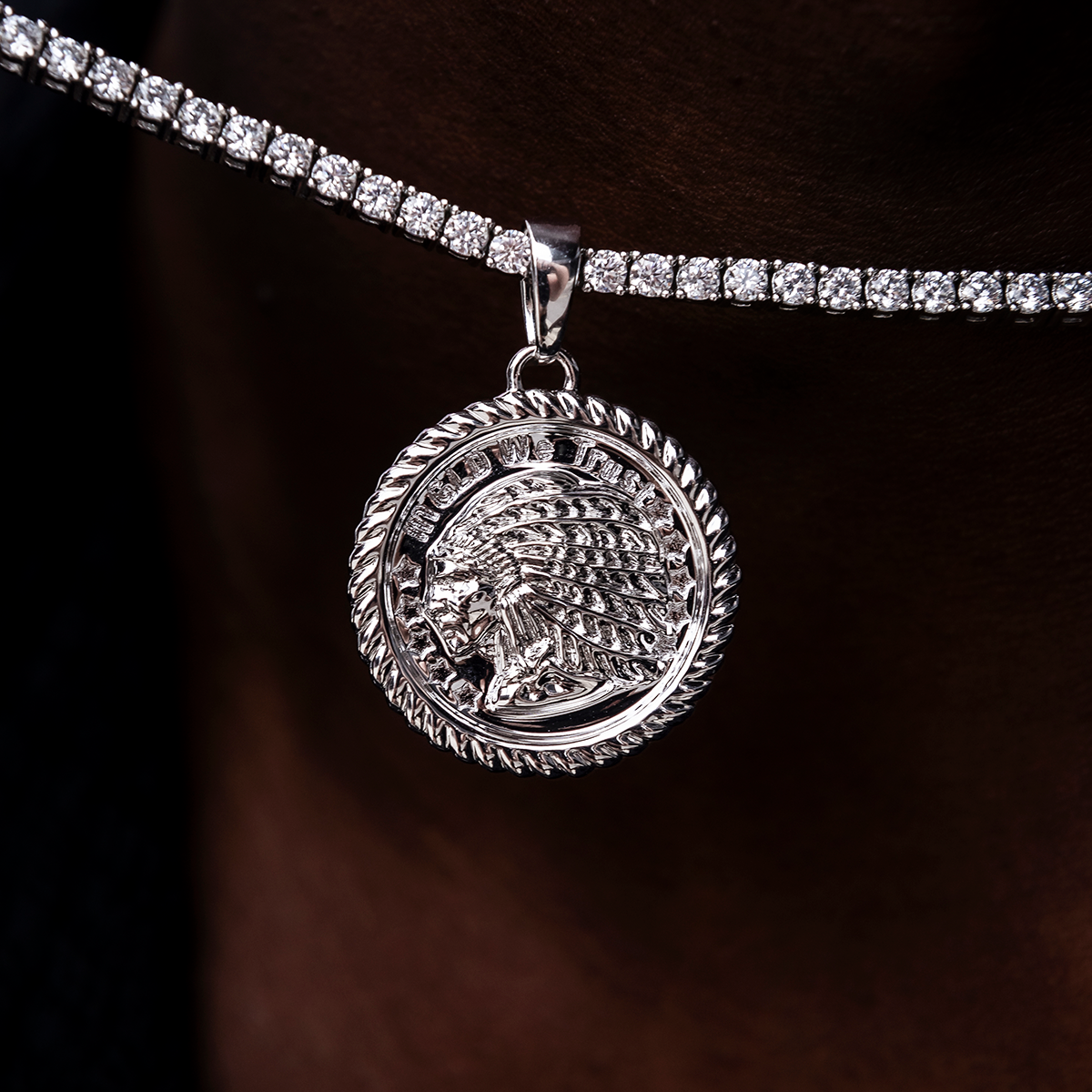 GLD Chief Coin Pendant in White Gold