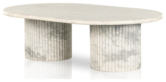 Alwin Coffee Table White Scalloped Marble   Transitional   Coffee Tables   by Rustic Home Furniture Deco  Houzz