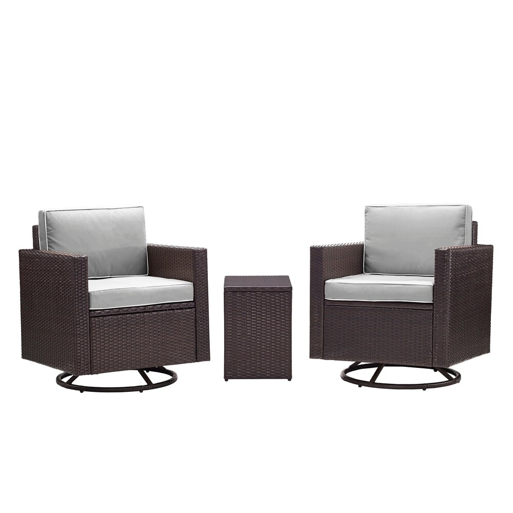 Palm Harbor 3 Piece Wicker Conversation Set With Gray Cushions