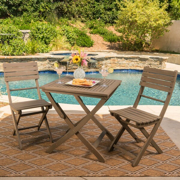 Positano Outdoor 3piece Foldable Acacia Wood Bistro Set by Christopher Knight Home