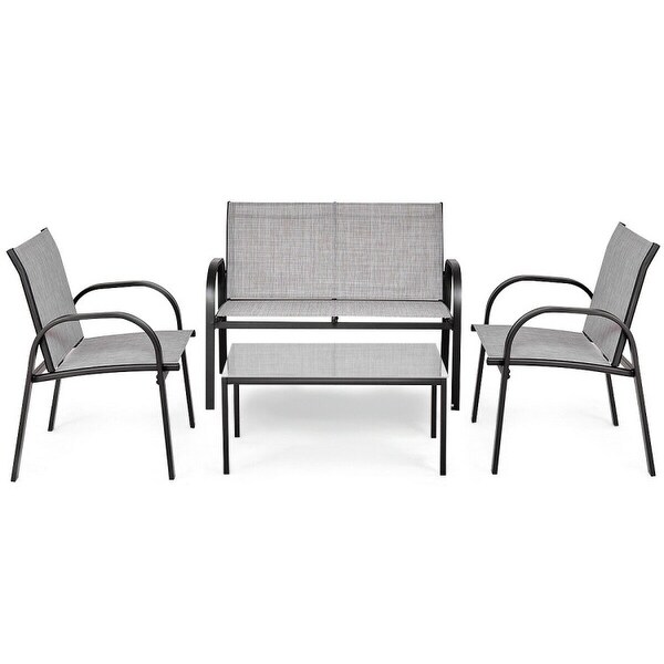 4 pcs Patio Furniture Set with Glass Top Coffee Table - 42.5