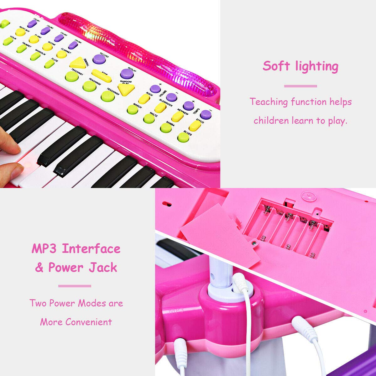 Costzon Electronic Keyboard 37-Key Piano, Musical Piano w/Record and Playback for Kids, Working Microphone & Stool