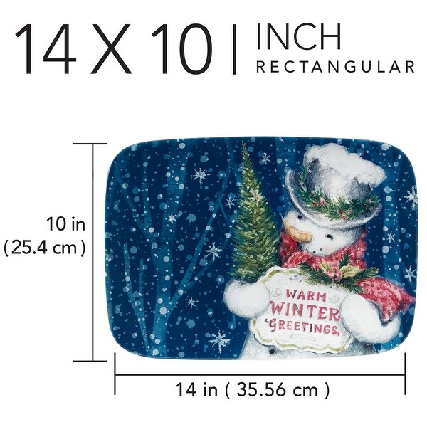 Certified International Snowman Greetings Rectangular Platter 14 x 10