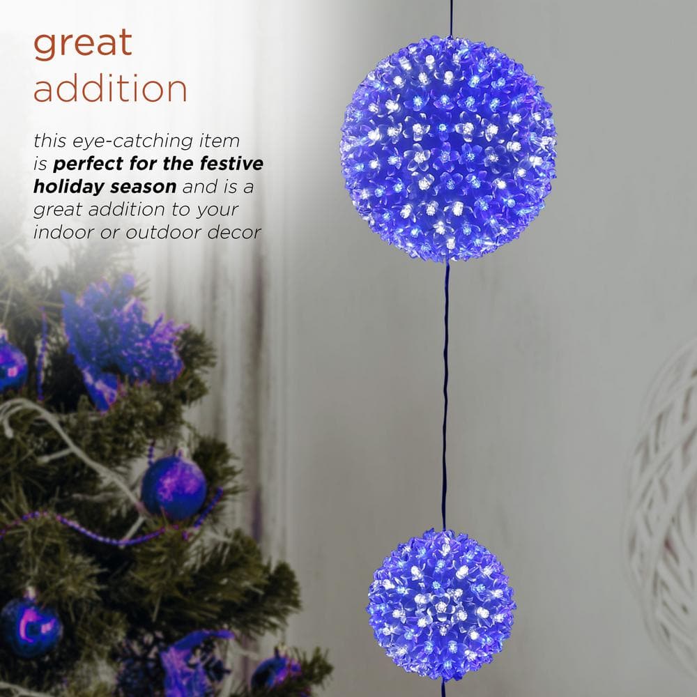 Alpine Corporation 37 in. Tall 3-Tier Christmas Ornaments With Chasing Blue and White LED Lights COR164