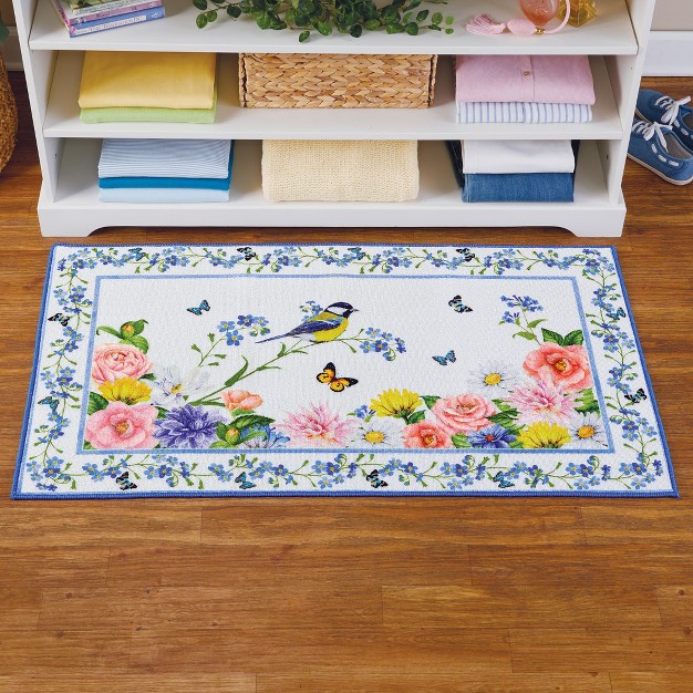 Collections Etc Chickadee And Floral Blossom Skid resistant Accent Rug