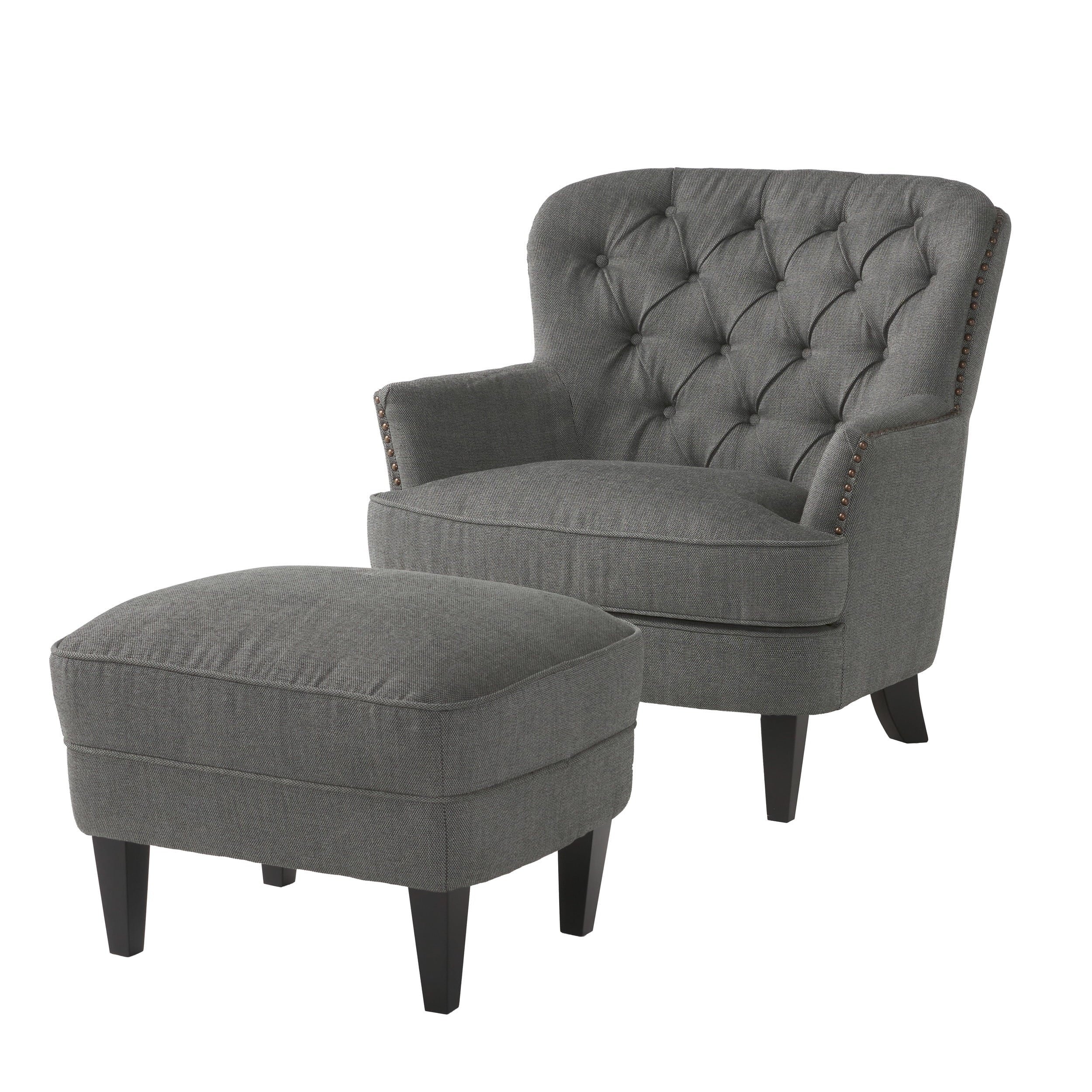 Noble House Torrin Grey Fabric Club Chair and Ottoman