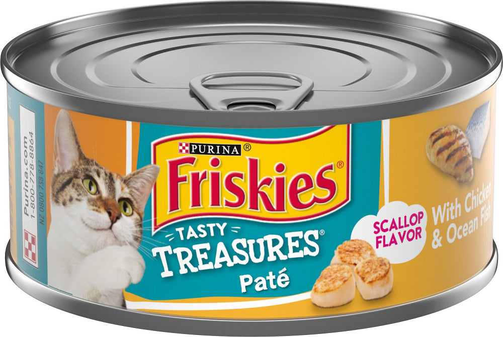 Friskies Tasty Treasures Pate Chicken， Ocean Fish  Scallop Canned Cat