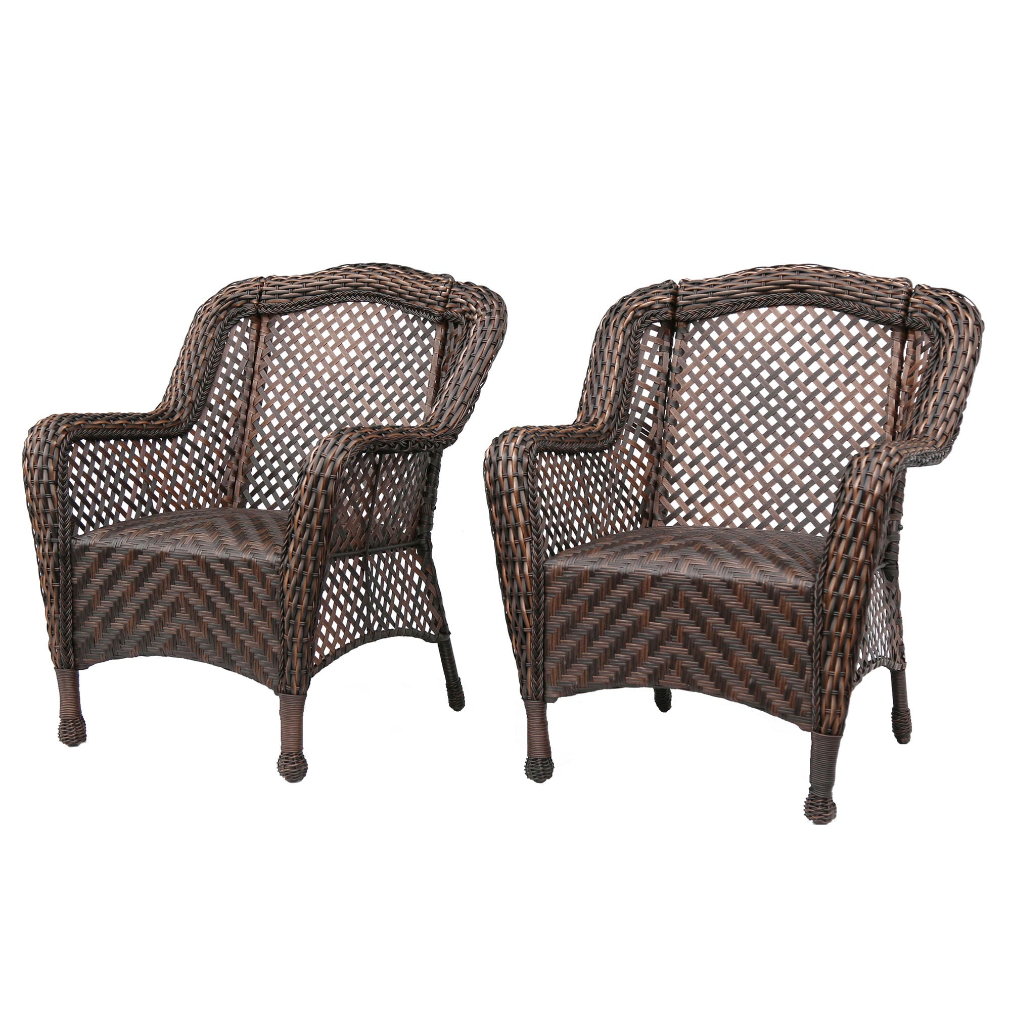 2pcs Outdoor Wicker Patio Chairs, Modern Rattan Armchair Seat with quick dry Cushions inside, Dining Chair for Front Porch Balcony Backyard Garden, Brown