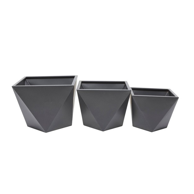 Wide 3pc Modern Square Metal Planter Pots Gray