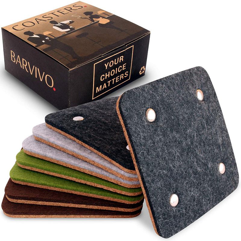 Coasters for Drinks， Cork Coasters with Felt Side