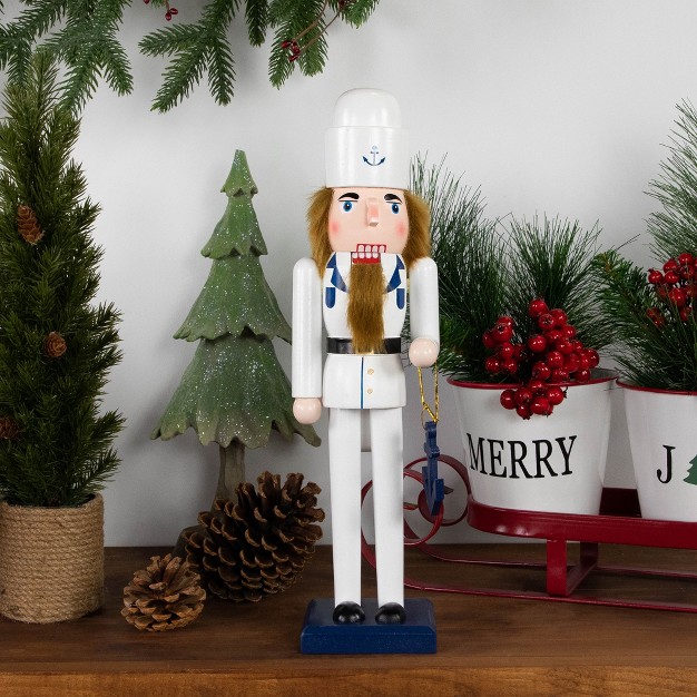 White And Blue Navy Sailor Wooden Christmas Nutcracker