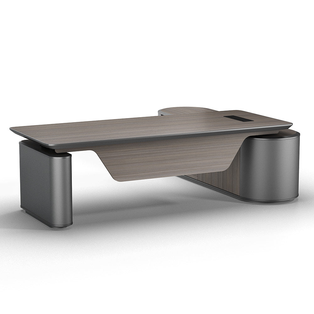 LUCA Sit & Stand Executive Desk with Electric Lift and Reversible Return 240cm - Hazelnut & Grey