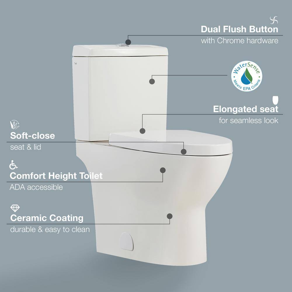 OVE Decors Beverly 2-Piece 1.11.6 GPF Dual Flush Elongated Toilet in White Seat Included 15WDP-BEVE00-00