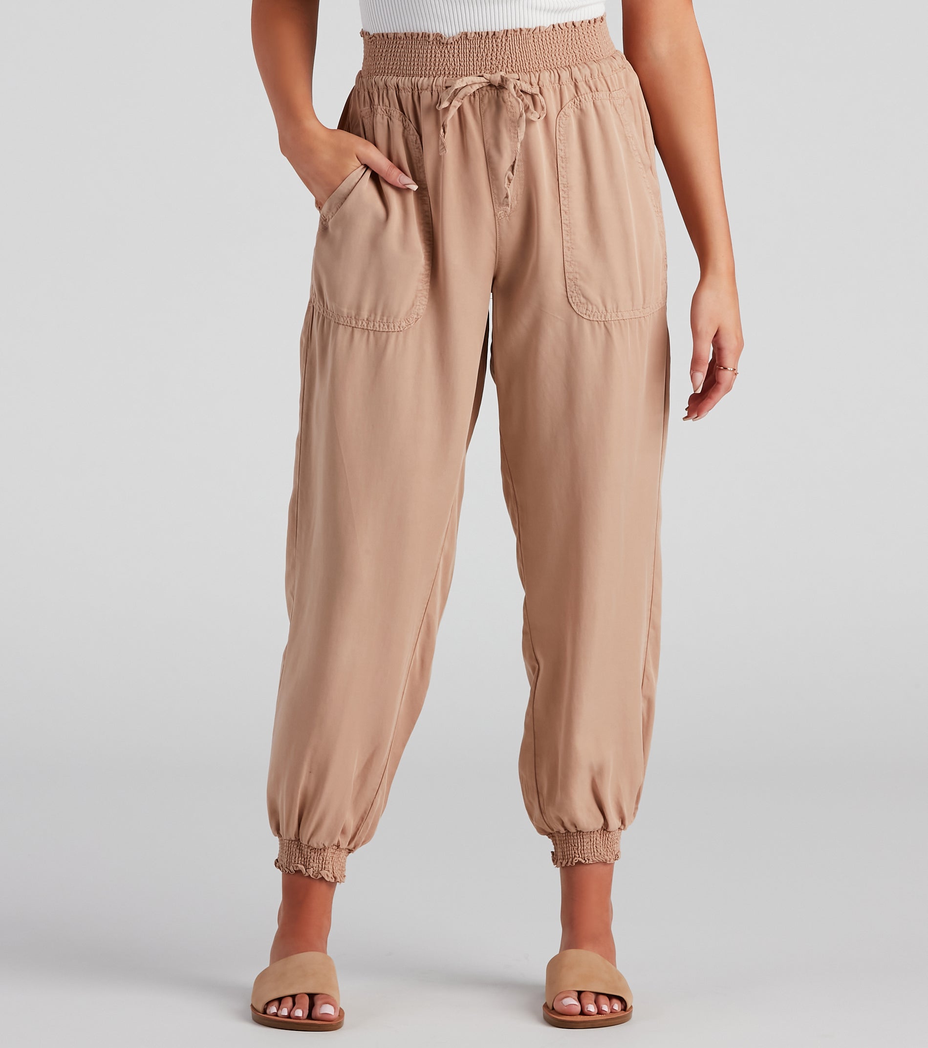 CLEARANCE - Coffee Break Smock Tie Waist Joggers