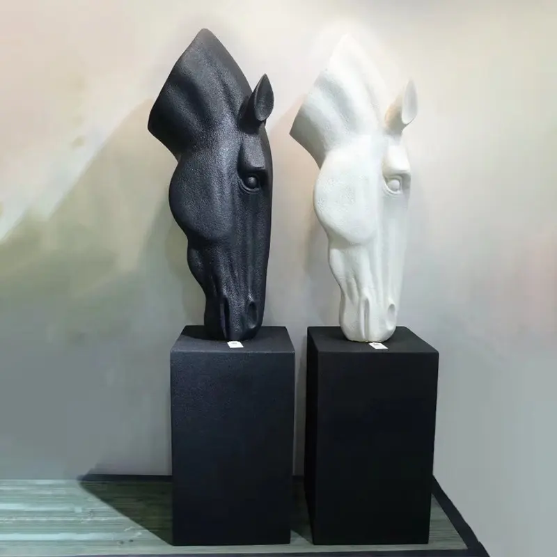 Fiberglass Sculpture Horse Head Garden Ornaments Handmade Nordic Style