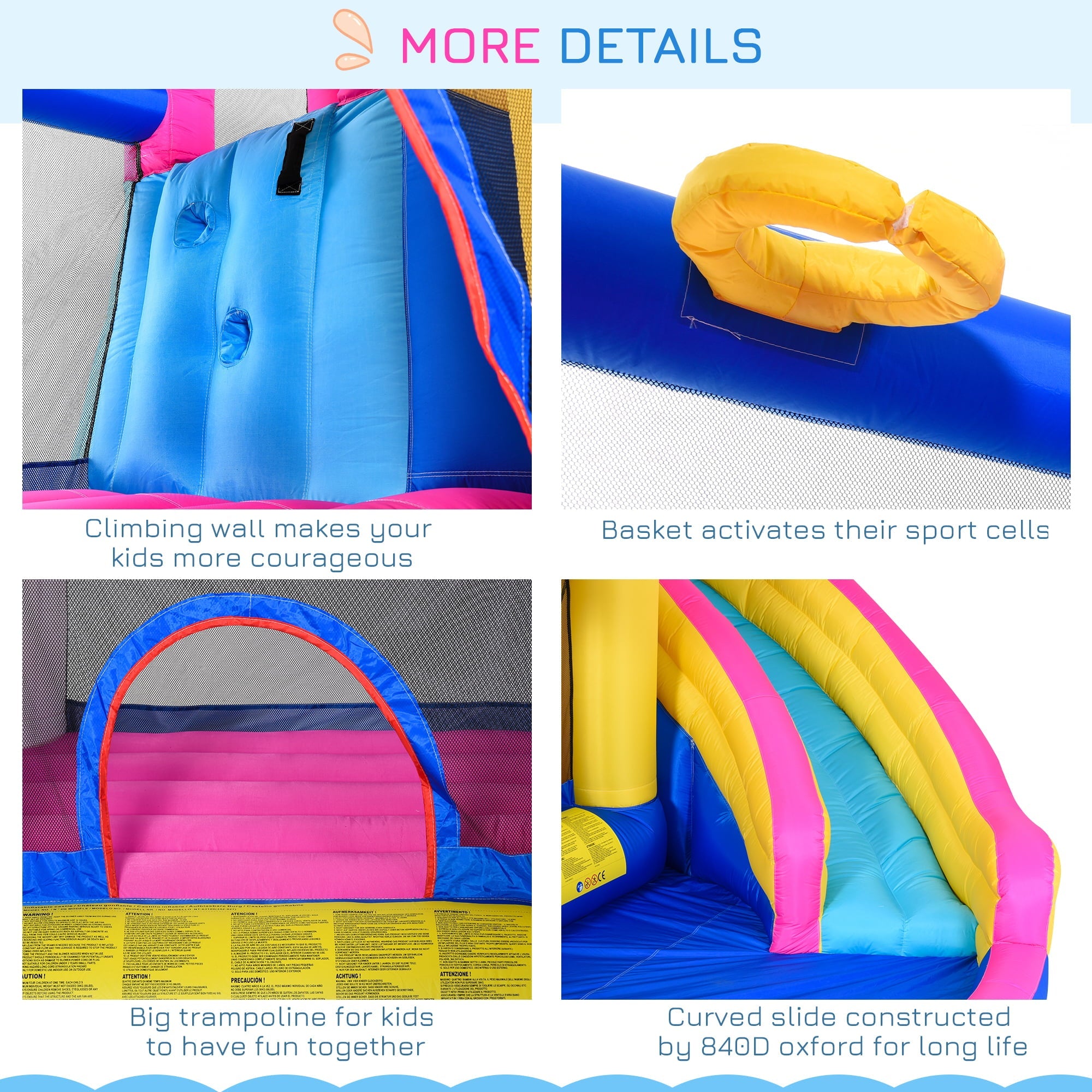 Outsunny Inflatable Water Slide 5 in 1 Bounce House Castle with Air Blower for 3-10 Years