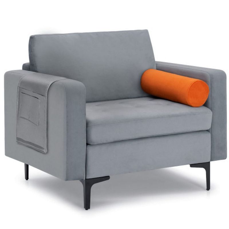 Modern Accent Chair with Bolster and Side Storage Pocket