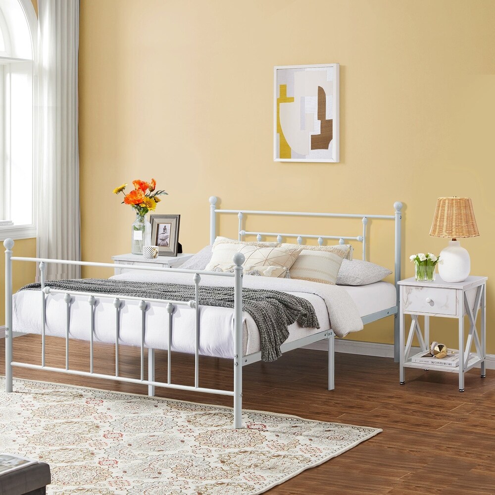 White Platform Bed Frame With Headboard  Twin/ Full/Queen Size Bed