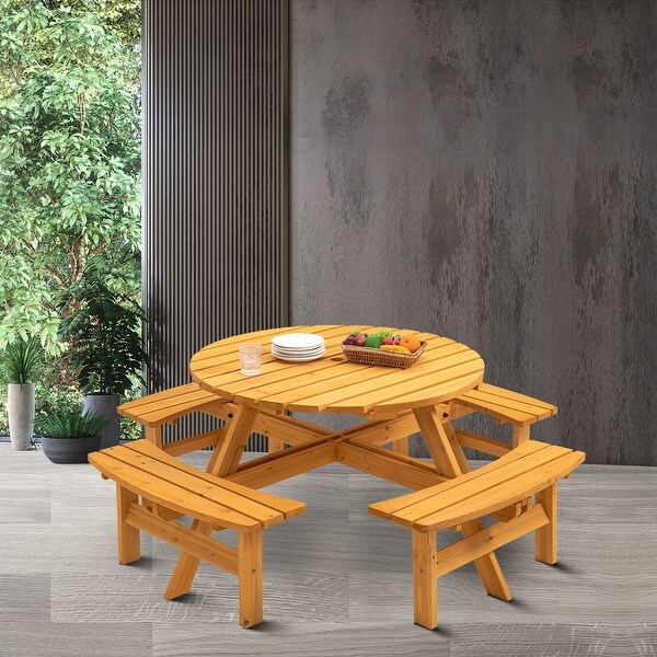 Classic Farmhouse Style Wooden Picnic Table with Integrated Benches