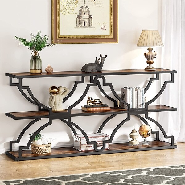 Industrial 70.9 Inch Long Console Sofa Table with 3 Tire Storage Shelf， TV Stand