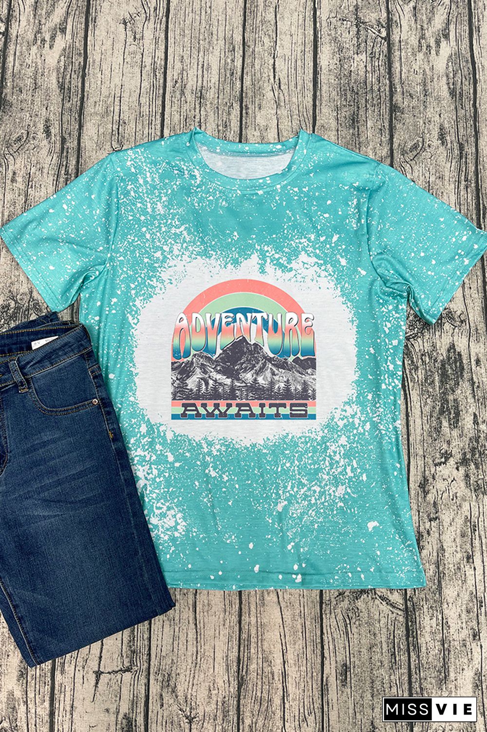 Adventure Awaits Mountains Blue Graphic Tee Wholesale