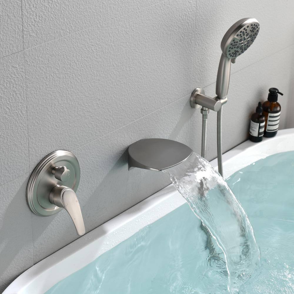 Nestfair Single-Handle Wall Mount Roman Tub Faucet with Hand Shower in Brushed Nickel SMD8026N