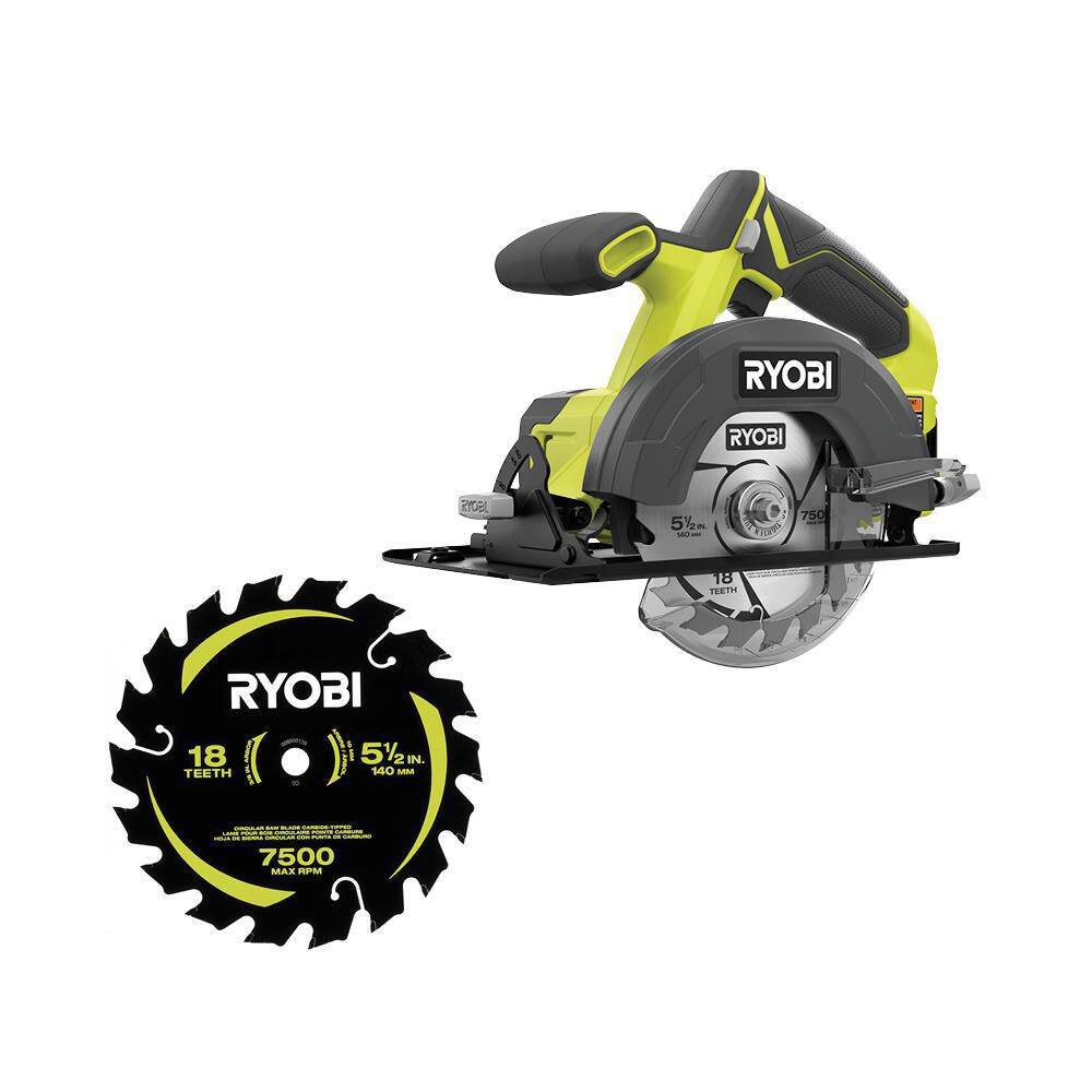 RYOBI ONE+ 18V Cordless 5-12 in. Circular Saw (Tool Only) with 5-12 in. Carbide Circular Saw Blade PCL500B-A065101