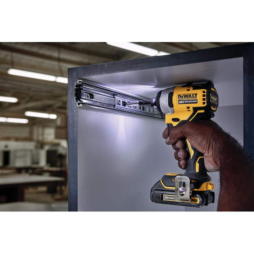 DEWALT ATOMIC 20V MAX Cordless Brushless Compact 1/4 in. Impact Driver, (2) 20V 1.3Ah Batteries, Charger, and Bag DCF809C2