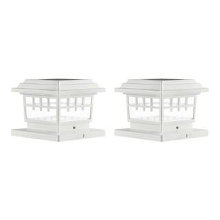 Hampton Bay 3.5 in. x 3.5 in. White Solar Post Cap with a 5.5 in. x 5.5 in. Adaptor (2-Pack) 2211-NPF22WH-2