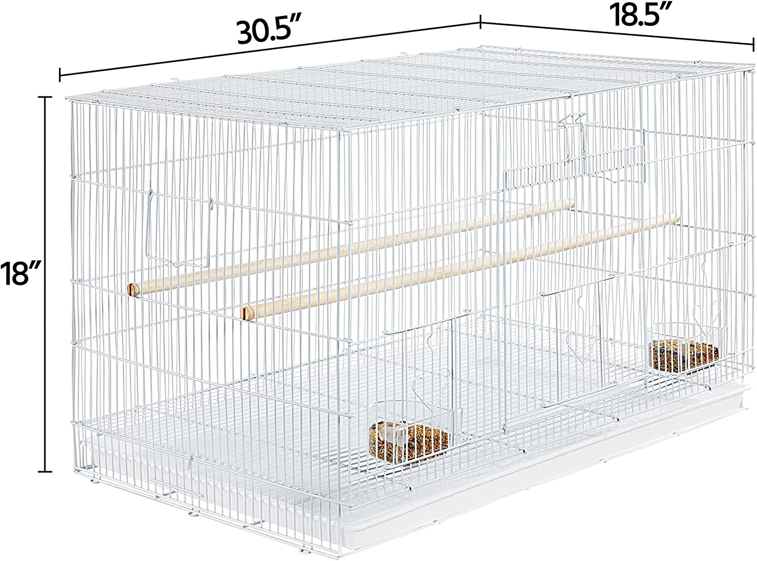 2-Pack Flight Bird Cages for Parrots Budgies Parakeets Cockatiels Conures Budgies Finches Lovebirds Canaries Breeding Birdcage with Detachable Rolling Stand， White