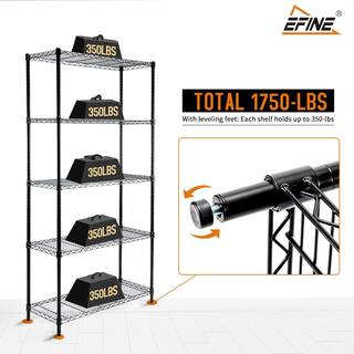 EFINE Black 5-Tier Heavy Duty Metal Wire Garage Storage Shelving Unit 1 in. Pole (36 in. W x 72 in. H x 14 in. D) RL33651