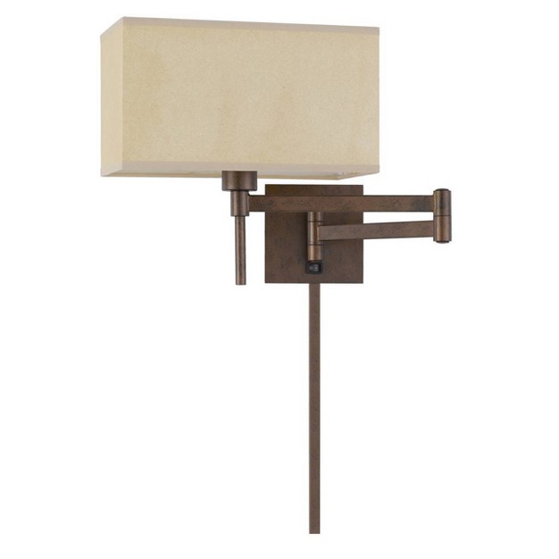 Robson Wall Swing Arm Reading Lamp With Hardback Fabric Shade Rust Cal Lighting