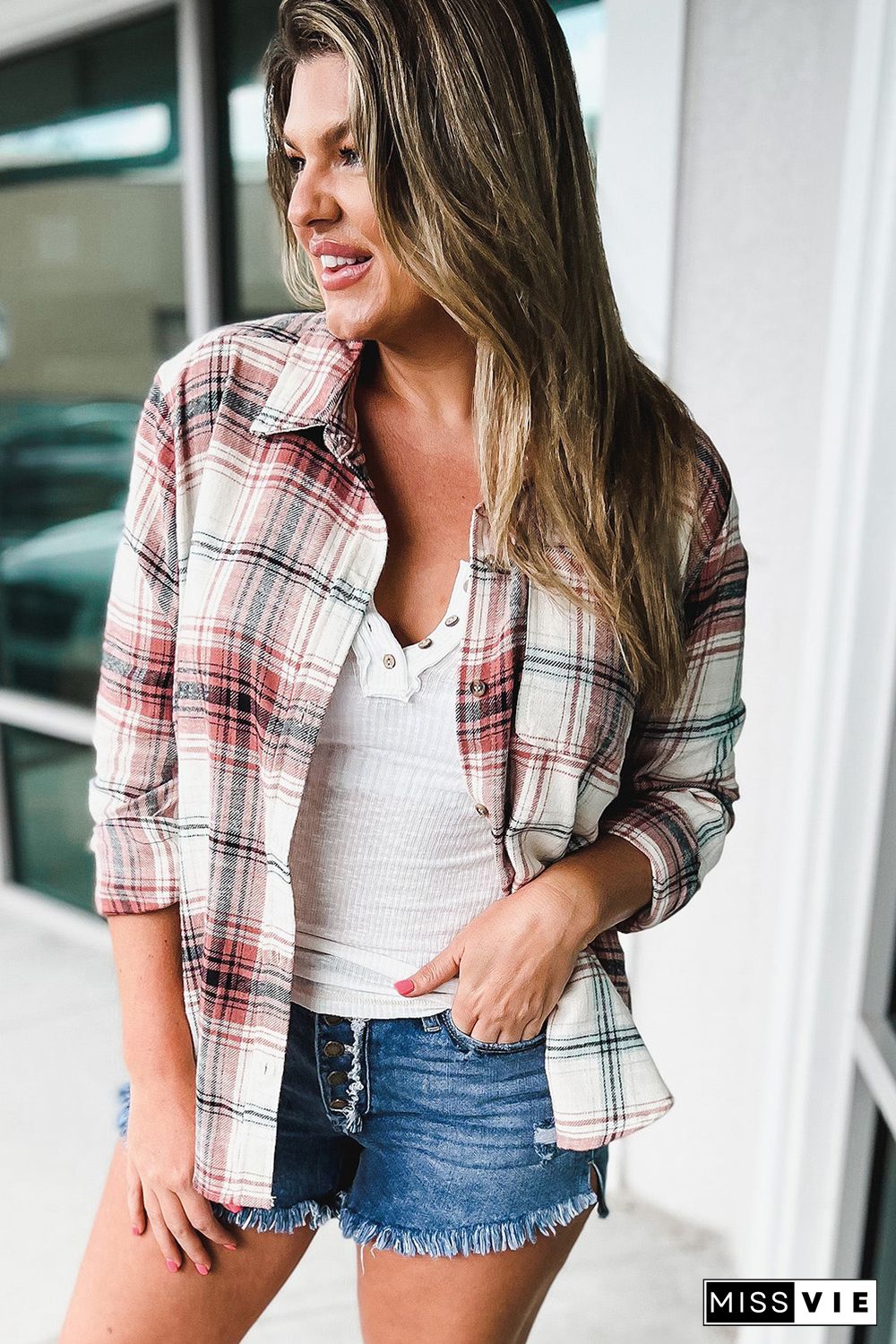 Brushed Plaid Pattern Plus Size Shirt